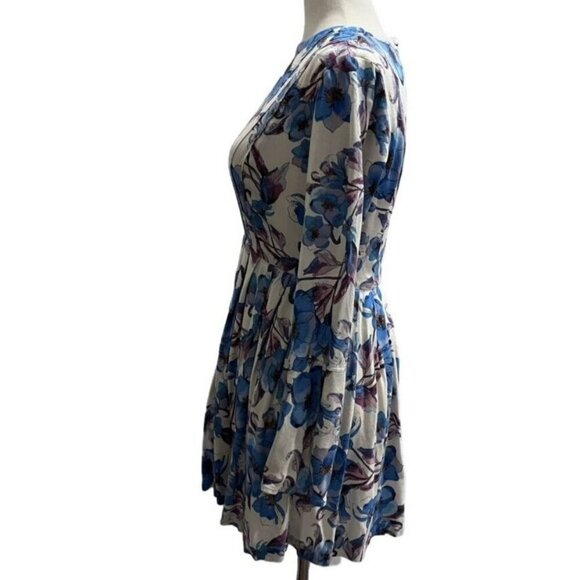 Free People Floral Print Long Sleeve Mini Dress Keyhole Front AND Back Small - Picture 4 of 10
